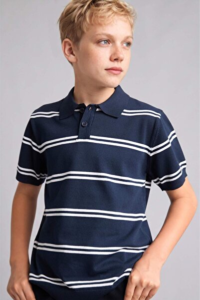 DeFacto Regular Fit Knitwear Navy Blue Polo T-Shirt for Boys H9103A826Au