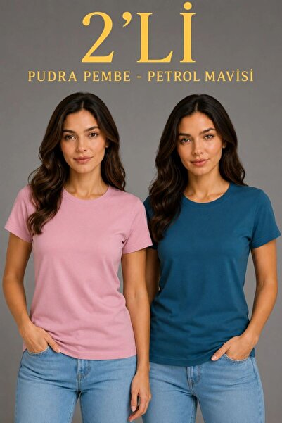 Generic Brand Women's Basic Crew Neck Summer Slim Fit T-Shirt - Powder Pink &...