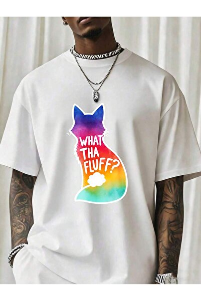 Ekim11 What Tha Fluff Rainbow Cat Graphic T Shirt Men Black Casual Short Slee...