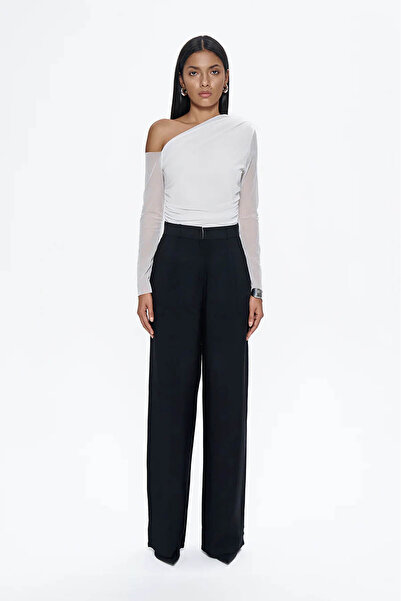 Quzu Yüksel Bel Black Women's Fabric Trousers 70827