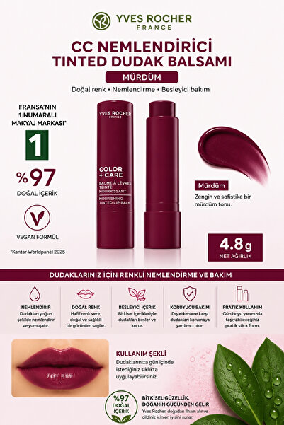 Yves Rocher 8 Saat Etkili Besleyici Doğal Renklendirici Vegan Dudak Balsamı (...
