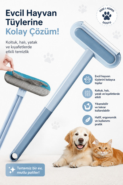 Yıkanabilir Kedi Köpek Tüy Toplayıcı Halı Koltuk Tüy Temizleyici 4'ü 1 Arada