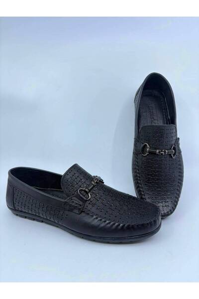 Papuccu Black Buckle Men's Genuine Leather Loafer