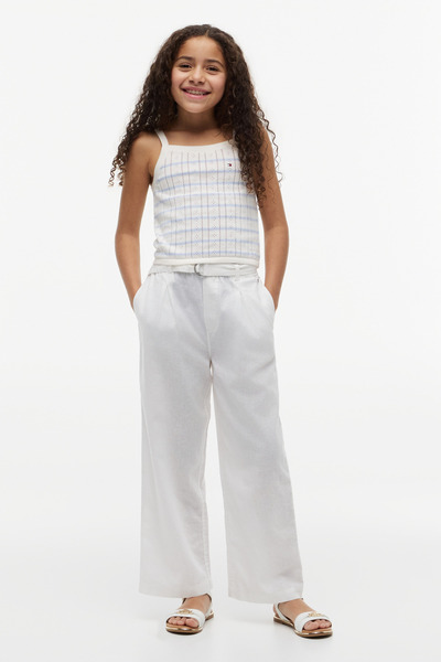 Tommy Hilfiger Girl's Pleated Belted White Linen Trousers