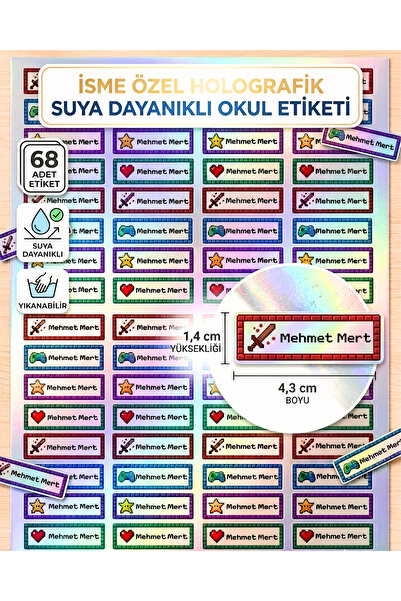 TT sticker Gamer Temalı Suya Dayanıklı Holografik Okul Etiketi Defter Kitap S...