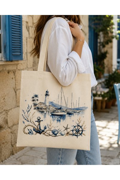 Tomris Hatun Sea Concept Printed Raw Cloth Bag, Shoulder Bag, Shopping Cloth Bag, Sublimation Printed Cloth Bag