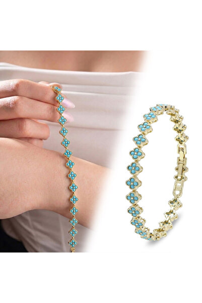 Generic Brand 💎   Premium Shiny Gold Color 5 mm Turquoise Stone Flower Model...