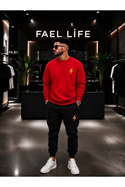 FAEL LİFE Unisex Wide Cut Zero Neck and Sweatpants Set with Lightning Print