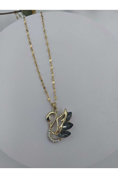 Yaseminli Butik Gold Color Steel Swan Detailed Stone Necklace