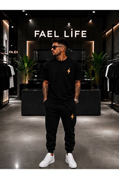 FAEL LİFE Unisex Wide-Let T-Shirt and Trackpants Set with Lightning Print