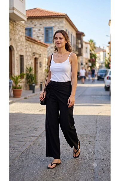 sumoda Women's Linen Waist-Tie Pants