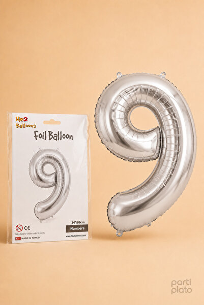 He2 Balloons Silver Foil Balloon Number 9, 86 Cm, Helium Compatible Silver Co...