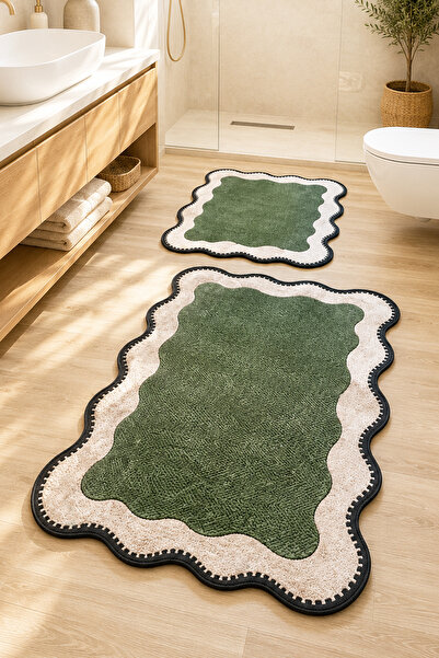 Chilai Home Nehogreen Shape 60x100 50x60 Kaydırmaz Tabanlı 2'li Banyo Paspas ...