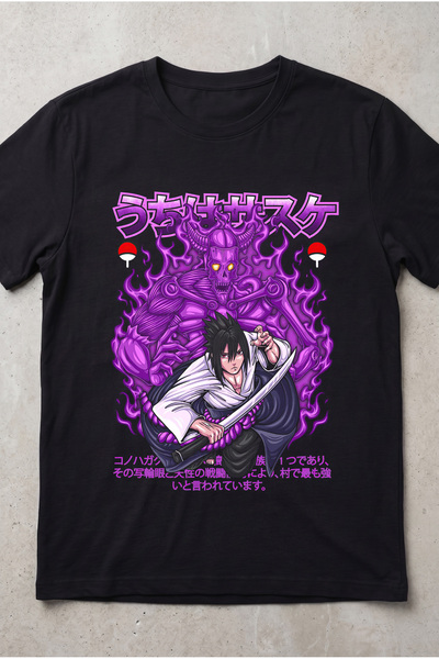 Silkensoul Naruto Sasuke Uchiha Anime Printed Standard Cut Unisex Tshirt