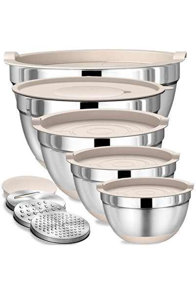 Simply Joy Set de 5 boluri de bucătărie, din oțel inoxidabil, cu capace etanș...