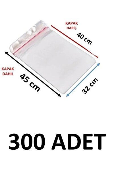 MTKardeşler 300 Pieces 32 X 40+5 cm Adhesive Transparent Opp Bags Dowry Bags