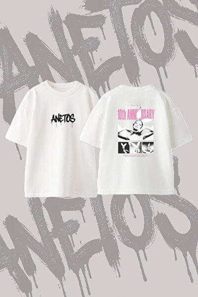 Anetos Ariana Grande Bunny_1 Design Back Printed Cotton White Oversize T-Shirt
