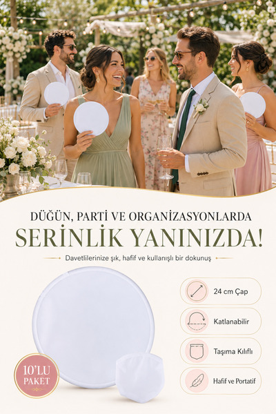 Zeus&Co. 10'lu Katlanır Kumaş Yelpaze Beyaz – Taşıma Kılıflı Portatif El Yelp...