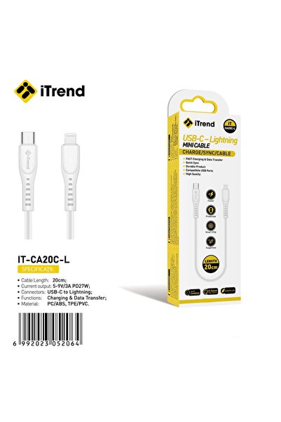 itrend Cablu Mini USB-C la Lightning iTrend, 20 cm, Încărcare Rapidă PD 27W, ...