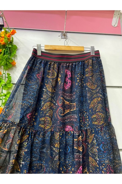 edu collection Patterned Chiffon Skirt with Lining, Length 70 cm
