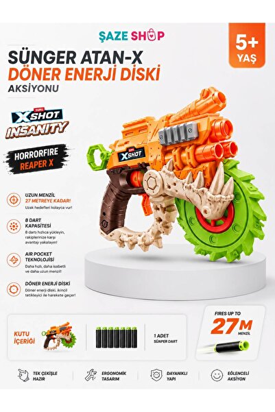 SAZE XSHOT Insanity Reaper X Döner Enerji Diskli Sünger Dart Atıcı 8 Dartlı 2...