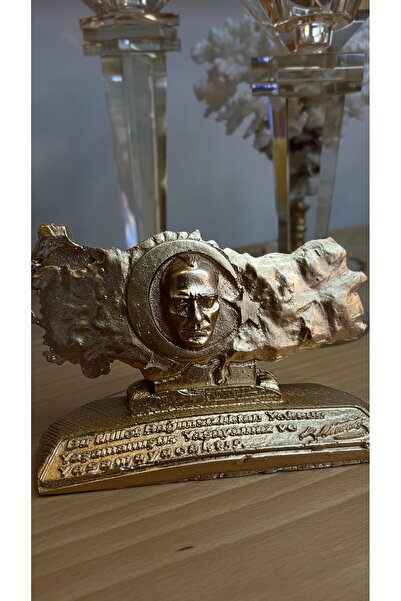 Özkatelier Dekoratif Atatürk Silüetli Türkiye Haritası Masaüstü Dekor Gold