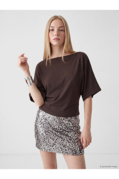 LC Waikiki Brown Boat Neck Women's T-Shirt