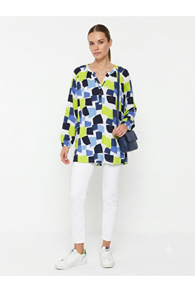 Neden Tekstil Geometric Patterned Women's Relaxed Fit Blouse