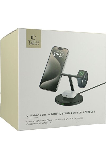 Tech-Protect Încărcător cu inducție QI15W-A35 3 în 1 Magnetic Magsafe Negru