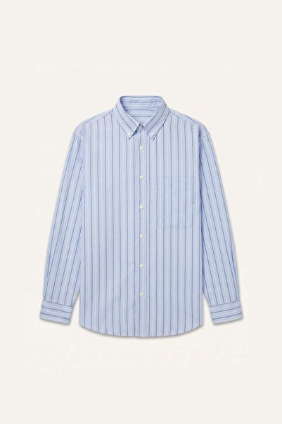 DeFacto Relax Fit Polo Collar Checkered Cotton Long Sleeve Light Blue Shirt H...
