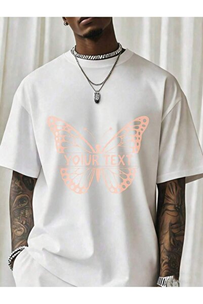 NOURAM Butterfly Design Custom Text T-Shirt Men's Black Short Sleeve Graphic ...