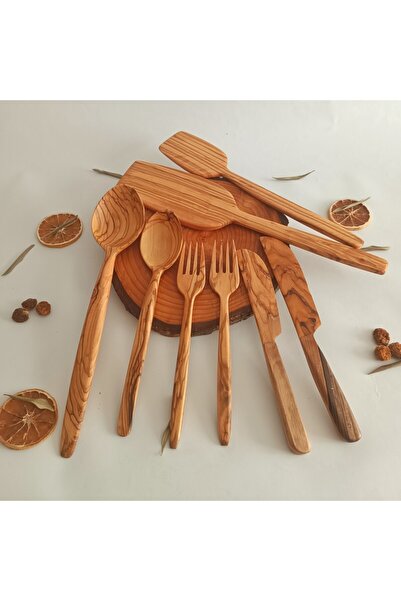 Home Wooden Spoon, Spatula, Fork, Knife Set - Handmade - Olive Wood