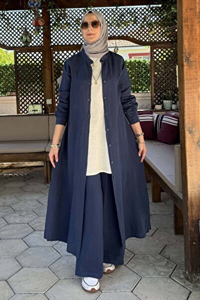 Rabia Şamlı Deep Linen Suit Navy Blue