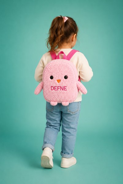 Minilee Sevimli Penguen Peluş - Anaokulu Kreş Çocuk Çantası Kişiye Özel Nakışlı