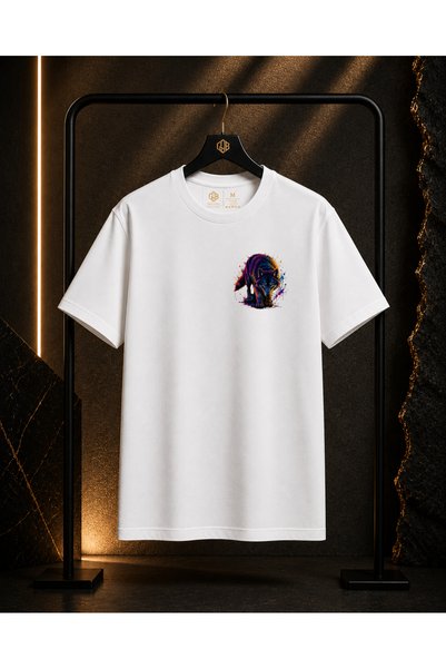 GOB Collection Unisex Colorful Alpha Wolf Left Chest Printed 100% Cotton Over...