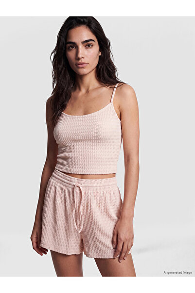 LC Waikiki Pink Thin Strap Textured U-Neck Women's Crop Tank Top