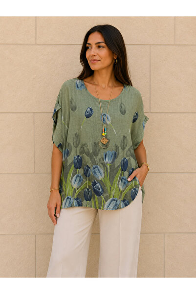 AGORATEKSTİL Women's Original Italian Cotton Fabric Oversize Patterned Blouse...