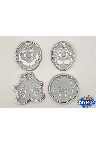 DIYMaX Mario Luigi Peach Toad Cookie Mold and Play Dough Stamp Set Set of 4