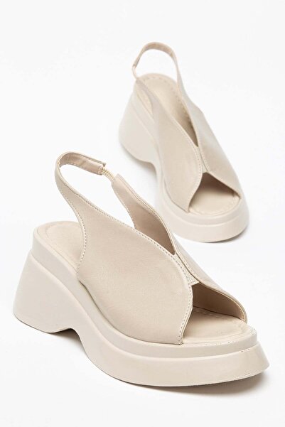 Dilimler Ayakkabı Women's Wedge Heel Sandals Beige Side Closed Flat Model