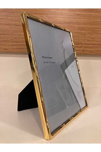 PLUS HOME Picture Frame Bamboo Model Metal Brass Edged Gold Color Medium Size...