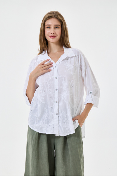 della moor Women's White Italian Floral Embroidered Scalloped Fold-Over Long ...