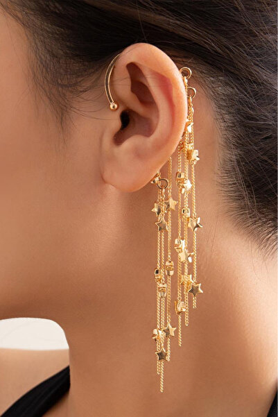 VeeShop Elegant ear cuff, hook with 7 chains and metal stars