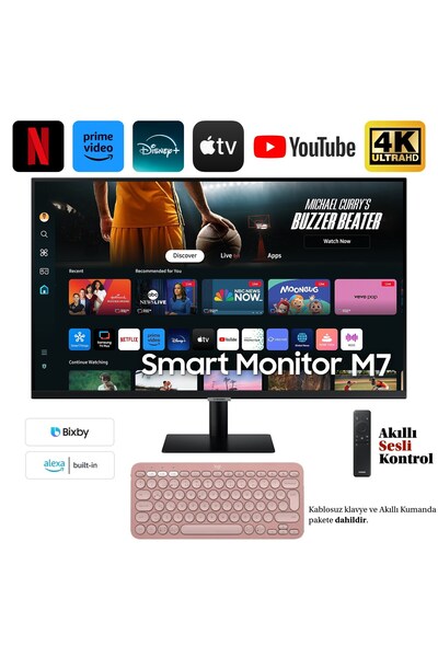 Samsung 32"inç 4K UHD HDR10 Smart Monitör-tv Akıllı Kumanda Sesli Kontrol İph...