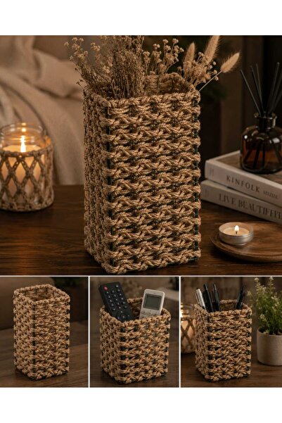 Egindra Metal Wire Bohemian Style Wicker Handmade Mini Basket-Vase Organizer