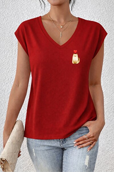 Deocept Women's Mix Printed V-Neck Sleeveless Regular Fit Comfortable T-Shirt