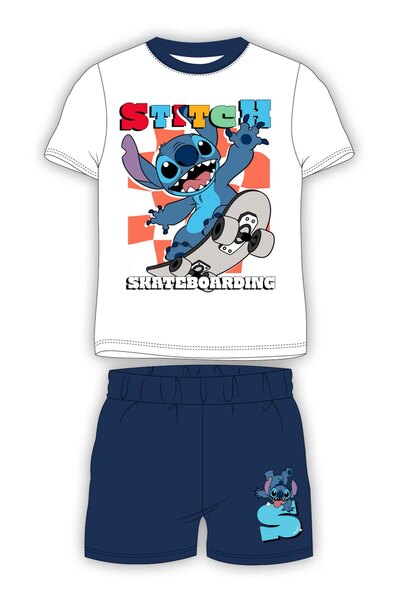 Lilo & Stitch Pijama alb-bleumarin 3-8 ani cu print foto în textură 100% bumbac