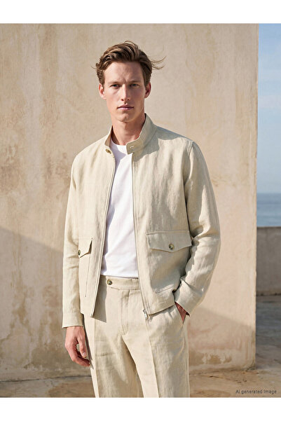 LC Waikiki Rmz Gi̇yi̇m Farkiyla Standard Fit 100% Linen Men's Jacket