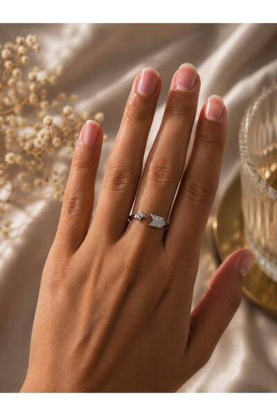 ArzaCollection Stainless Steel Arrow Ring - Silver Adjustable Zircon Stone V ...
