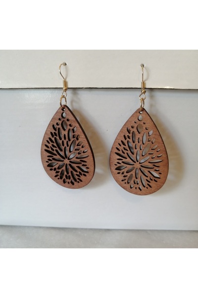 Butik Tülin Authentic Wood Balsa Wood Light Coffee Laser Cut Drop Dangle Earr...
