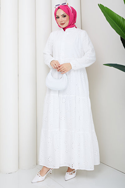 Pamuk Butik Women's Lace Detailed Long Lined Brode Dress